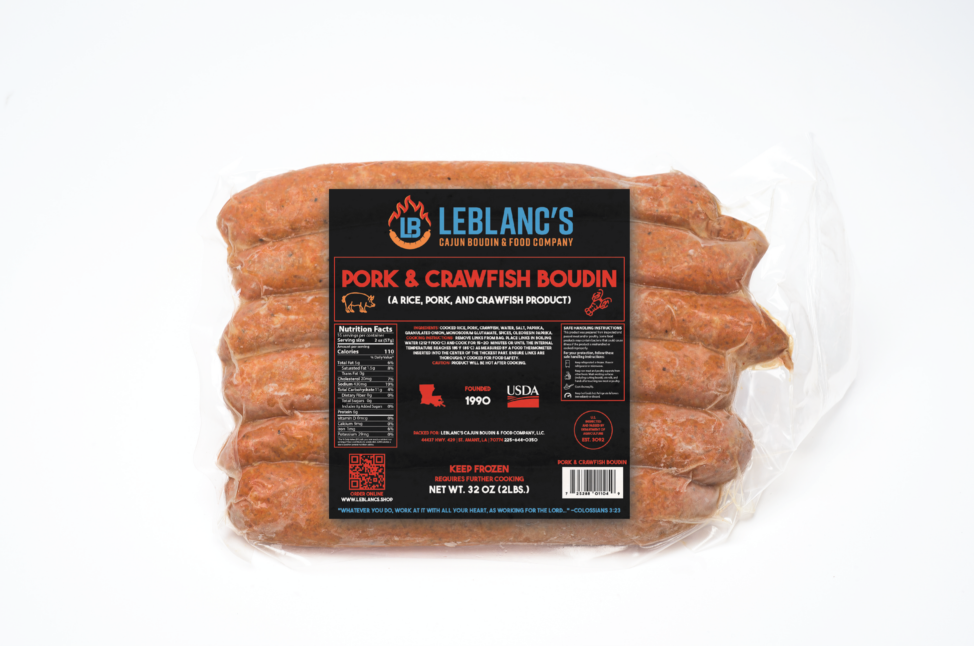 Pork & Crawfish Boudin 2lbs